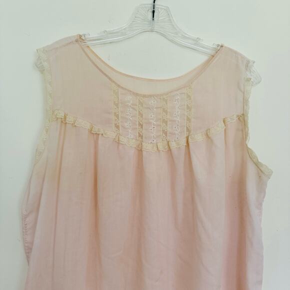 Vintage Baby Doll Pale Pink Cotton Lace Sleeveless Nightgown Size Medium - Picture 2 of 3